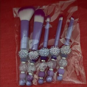 Purple Makeup Brush Set with Beaded Handles